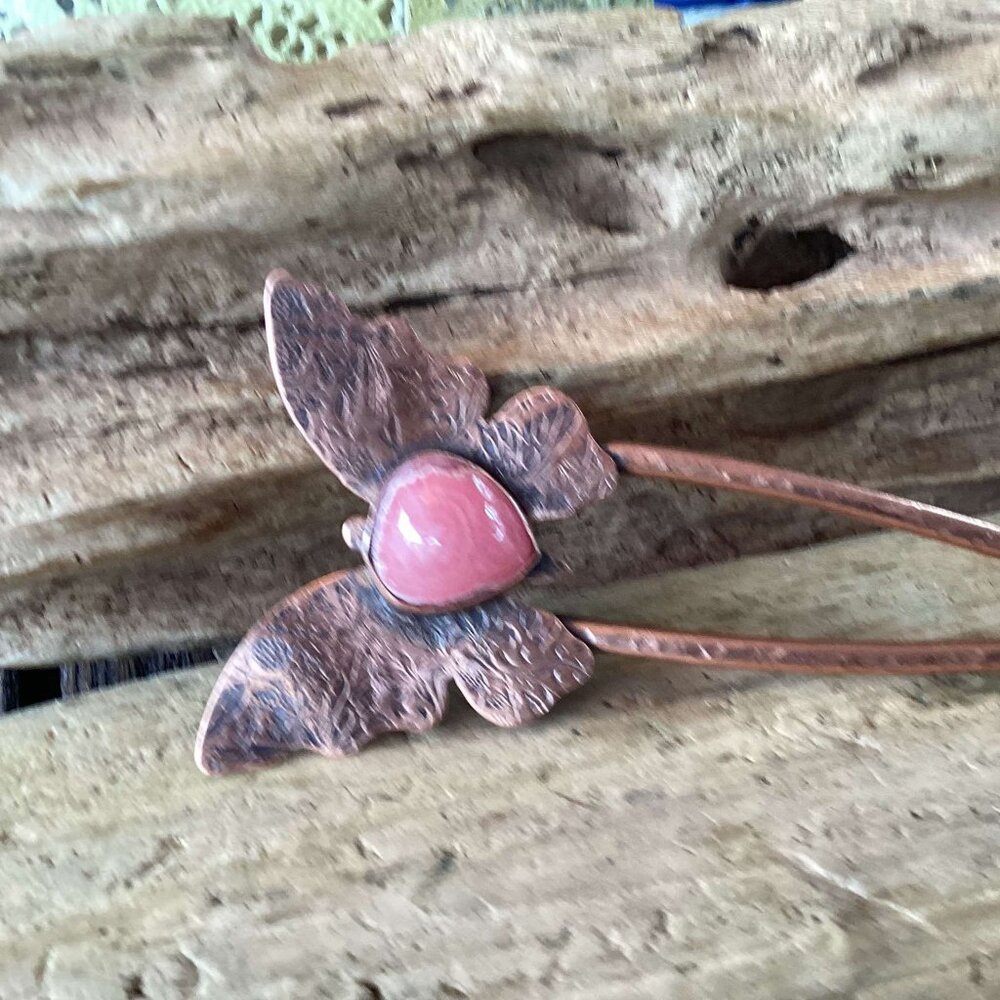 Copper and Rhodonite Hair Fork